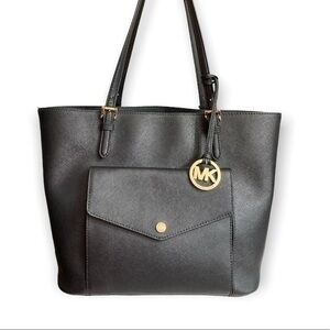 Michael kors black saffiano front pocket tote bag